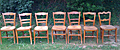 set of 7 harelquin style dining chairs